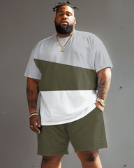 Street Casual Army Green Stripe Colorblock Print Large Men's Set