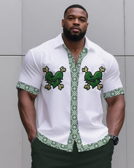 Big & Tall Men's Daily Casual Green Side Skull Love Shirt Shorts Suit