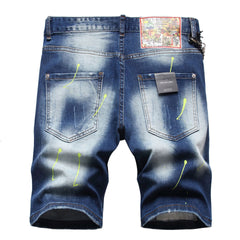 Men's Hole Feature Fashion Trendy Street Shooting Badge Print Jeans