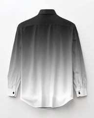 Simple Dark Gray Gradient Long Sleeve Lapel Shirt 2 Piece Set Men's Plus Size