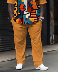 Colored Irregular Puzzle Printed Large Men's Short Sleeved Shirt Set