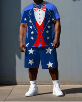 Big & Tall Men's Independence Day Cosplay Suit Print Casual Short-Sleeve T-shirt Shorts Set