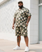 Big Man's Daily Leisure Outdoor Activities High Sense Creative Checkered Camouflage Short Sleeve Shirt Shorts Suit