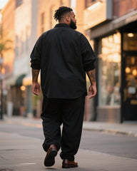 Big & Tall Men's Business Black Stripe Print Long Sleeve Shirt Trousers Suit