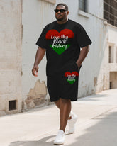 Men's Plus Size Juneteenth Letter Love Print Round Neck Short Sleeve T-Shirt Shorts Suit
