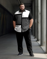 Plus Size Black Plaid Short Sleeve Walking Set
