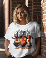 Plus Size Funny Dot Chicken Witch Print Oversize Short Sleeve T-Shirt