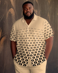 Big Men's Khaki Plaid Gradient Short Sleeve Walking Set