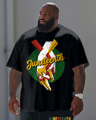 Men's Plus Size Commemorative June Print T-Shirt Pants Set