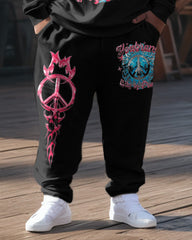 Men's Plus Size Peace Art Alphabet Sweatshirt Two-Piece Set