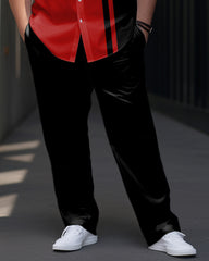 Men's Big & Tall Simple Contrast Striped Short-sleeved Shirt Pants Set