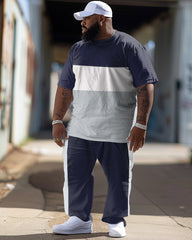 Men's Simple Colorblock Print Large Suit