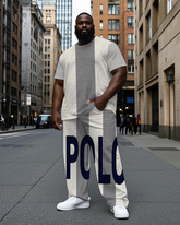 Men's Big Size Fashion Vertical Splicing Color Block Letter POLO Printed Short Sleeve T-shirt Pants Set
