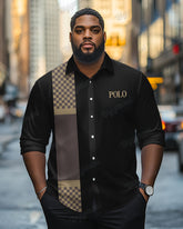 Big & Tall Men's Simple Plaid Long-sleeved Printed Letter Shirt