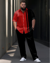 Men's Big & Tall Simple Contrast Striped Short-sleeved Shirt Pants Set