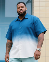 Big Man's Sea Sky Gradient Blue Short Sleeve Shirt Light Cyan Shorts Suit