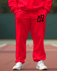 Simple Poker Print Men's Plus Size Sweatshirt Two-Piece Set