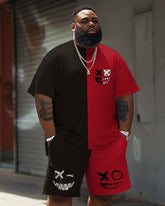 Street Funny Expressions Color-block Printed Big Men's Set