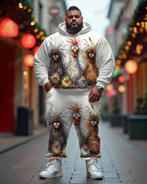 Men's Daily Casual White Line Chicken Head Painting Print Plus Size Hoodie Suit