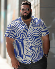 Men's Plus Size Casual Irregular Print Button-Up Short Sleeve Shirt