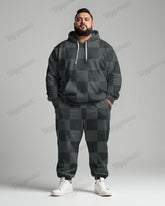 High-grade Geometric Checkerboard Pattern Men's Plus Size Hoodie Suit