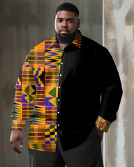 Retro Ethnic Style Printed Oversized Men's Long Sleeved Shirt