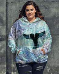 Big Women's Hooded Sweatshirt with Colorful Stripes and Dolphin Print