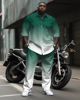 Big & Tall Men's Gradient Long Sleeve Shirt and Pants Causal Set