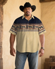 Men's Plus Size Khaki Polar Bear Print Short Sleeve Shirt