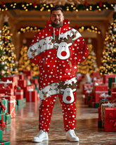 Big and Tall Men's Christmas Red Elk Dot Print Hoodie Set