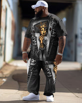 Men's Big & Tall Hip Hop Skull Poker Street Color Matching Retro Casual Two Piece Set