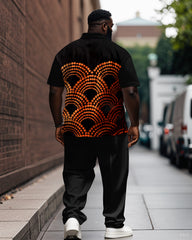 Black Polo Dot Polo Short Sleeve Trousers Suit Men's Plus Size