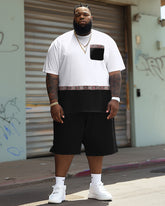 Men's Plus Size Simple Casual Stitching Ethnic Printing Pocket T-shirt Shorts Suit