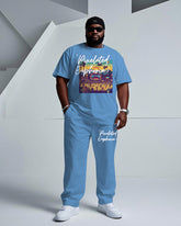 Men's Plus Size Street Fashion Pixelated Euphoria Pixel Music Festival Stage Print T-Shirt Trousers Suit