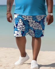 Men's Plus Size Hawaiian Tropical Flora Print Polo Shirt Shorts Suit
