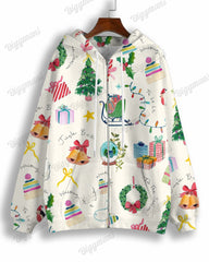 Women's Plus Christmas Pattern Print Long-sleeved Zipper Hoodie