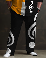 Big Guys Fun Guitar Notes Print Long Sleeve Lapel 2 Shirt Set