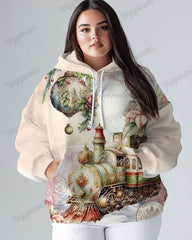 Women's Plus Vintage Christmas Train Print Long-sleeved Hoodie