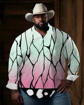 Plus Size Men's Shinobu Kimono Print Lapel Long Sleeve Shirt