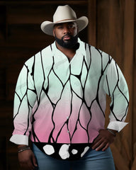 Plus Size Men's Shinobu Kimono Print Lapel Long Sleeve Shirt