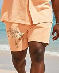 Big & Tall Men's Hawaiian Orange Summer Coconut Print Shirt Shorts Suit