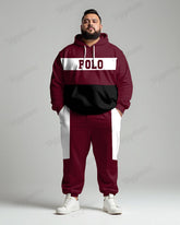 Simple Colorblock Letter Print Men's Big and Tall Hoodie Set