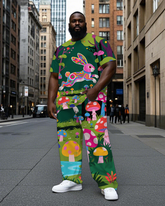 Big Man Animal Theme Forest Rabbit Cartoon Printed Short Sleeve T-shirt Pants Set