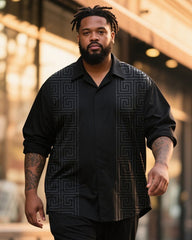 Big & Tall Men's Business Black Print Long Sleeve Shirt Trousers Suit