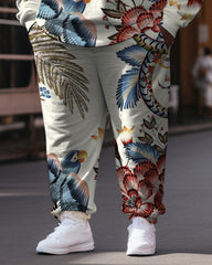 Men's Plus Size Casual Hip Hop Magpie Floral Hoodie Two-Piece Set