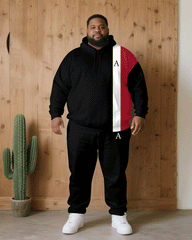 Big & Tall Men Autumn/Winter Casual Black & White & Red Printed Hoodie Suit