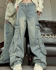 Women's Plus Size Vintage Washed Fare Loose Jeans