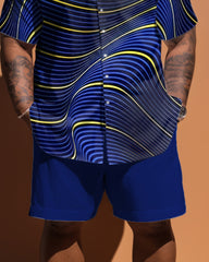 Big Guys Simple Geometric Pattern Short Sleeve Shirt Shorts Set