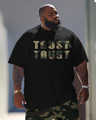 Men's Plus Size Casual Letter Camouflage Print T-Shirt Trousers Suit
