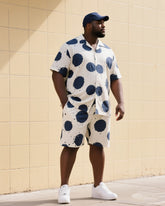 Big & Tall Men's Summer Daily Casual Blue Polo Dot Short Sleeve Shirt Shorts Suit